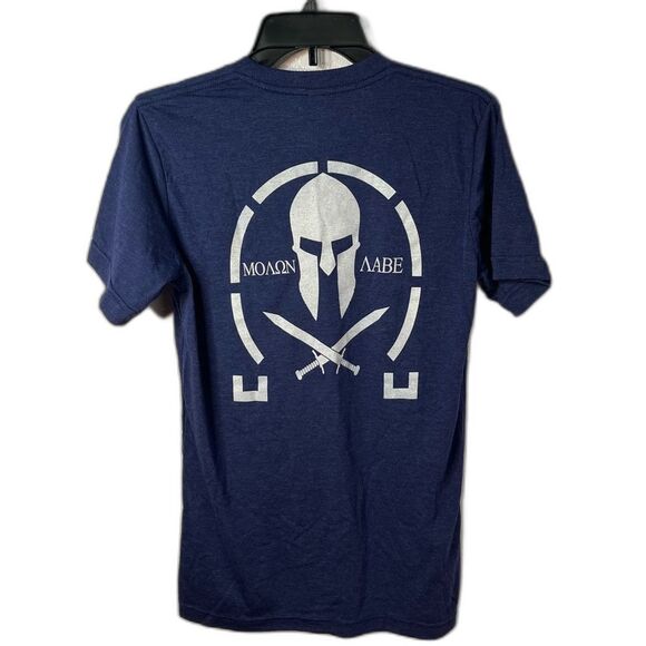 Canvas Men’s Premium Ultra Thin Molon Labe Blue Graphic T-Shirt Size Small NEW! - Picture 2 of 6